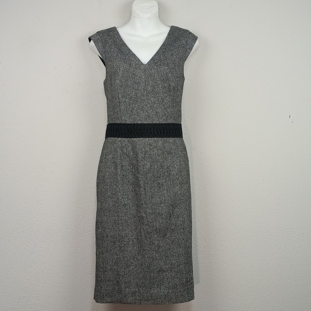 Banana Republic Women Gray Wool Blend V Neck Tweed Like Shift Dress sz 10